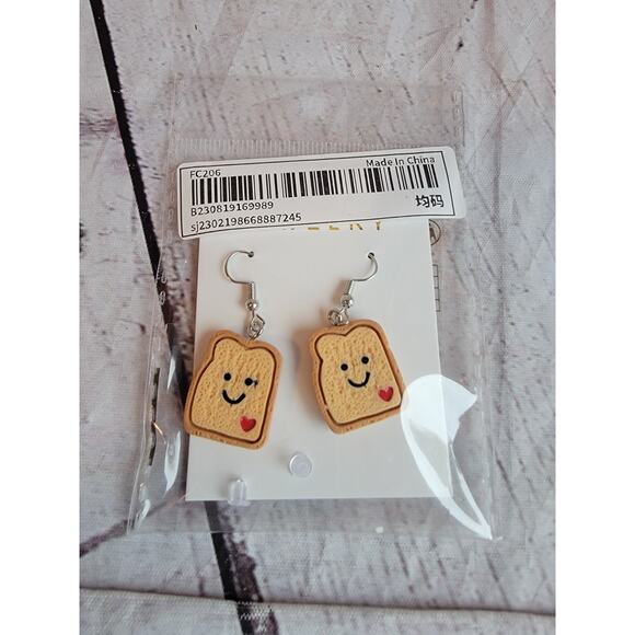 Happy Toast Novelty Earrings Dangles Cute Heart Whimsical corky earrings - Picture 1 of 4